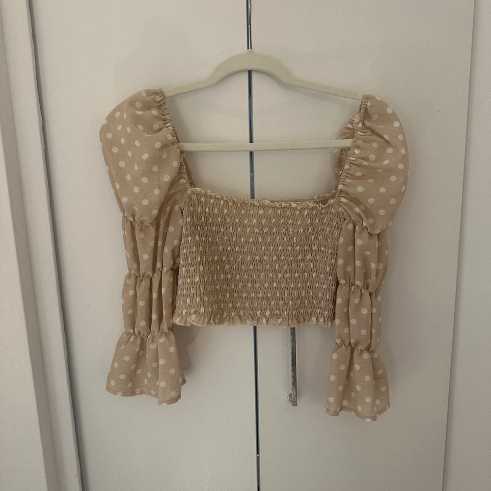 Polka Dot Smocked Puff Sleeve Top